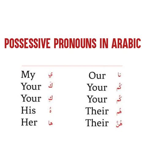 Arabic Possessive Pronouns With Examples (Dhamir Muttasil)