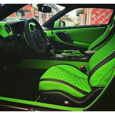 Nissan GT-R custom interior lime green and black hexagon stitch pattern ...