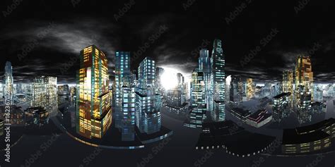 Night city, Cityscape, Environment map. HDRI map. Equirectangular ...