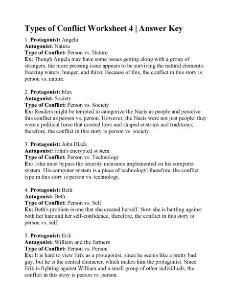 Types of Conflict Worksheet 4 | Answers