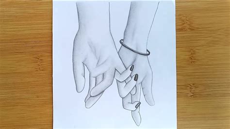 Pencil Sketch Boy And Girl Holding Hands Drawing - Rectangle Circle