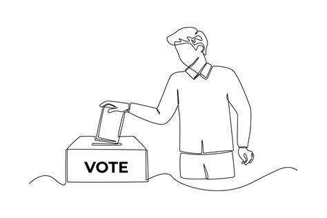 Continuous one line drawing man Putting Vote Paper into Election Box ...