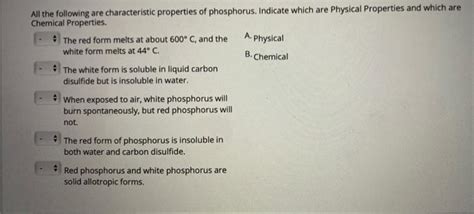 Solved B. Chemical All the following are characteristic | Chegg.com