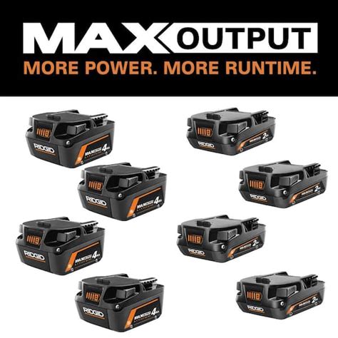 RIDGID 18V 4.0 Ah MAX Output Lithium-Ion Batteries (4-Pack) with 18V 2. ...