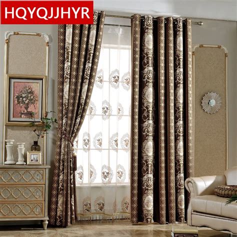 Brown/beige luxury European chenille embroidery Blackout curtains for ...