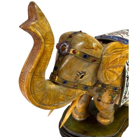 Vintage Chinese Lucky Elephant Statue on Base | Chairish