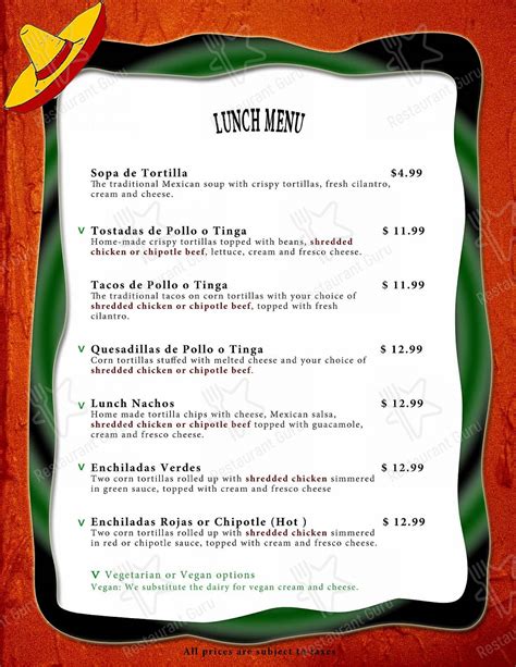 Menu at La Bamba restaurant, Winnipeg, 637 Corydon Ave