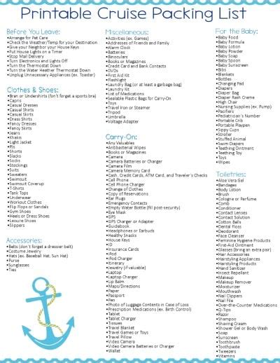 Free Printable Caribbean Cruise Packing List