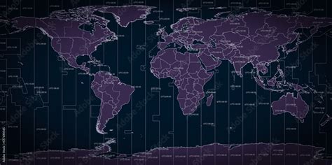 ภาพประกอบสต็อก World map of country borders and time zone lines ภาพ ...