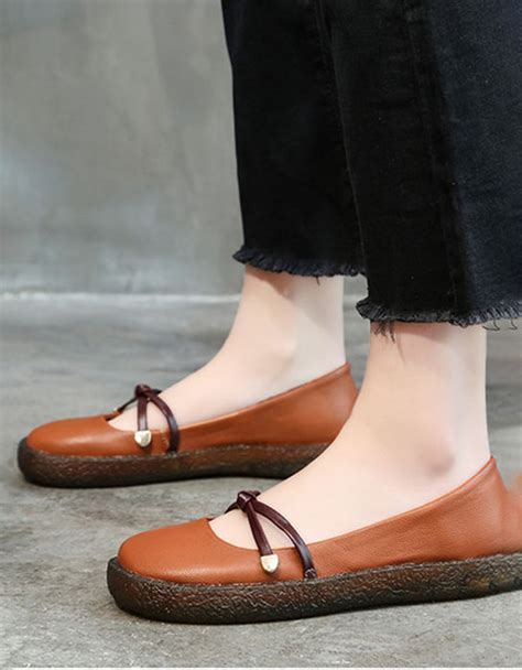 Leather Nurse Shoes Soft Bottom Casual Flats — Obiono