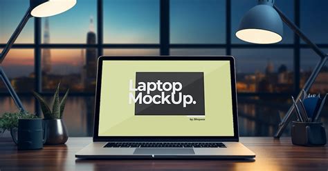 Laptop Mockup On Wooden Table #06, Graphic Templates - Envato Elements