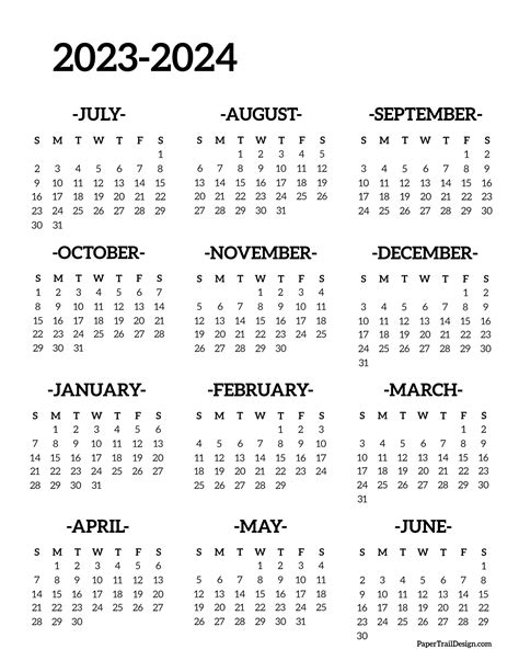 2023-2024 School Year Calendar Free Printable - Paper Trail Design