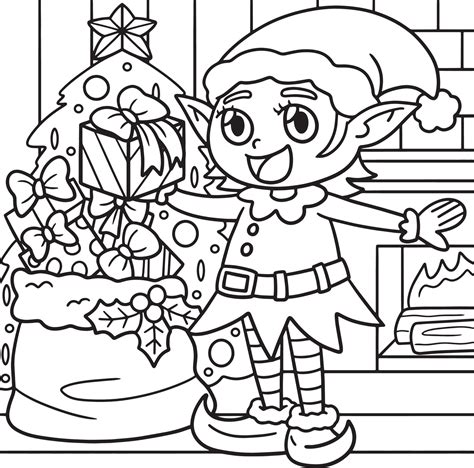 Christmas Elf Coloring Page for Kids 8944071 Vector Art at Vecteezy