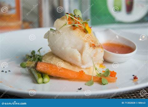 Grilled Snow Fish with Sauce. Stock Photo - Image of snow, lunch: 71302828