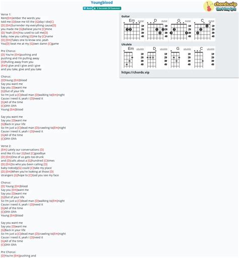 Chord: Youngblood - tab, song lyric, sheet, guitar, ukulele | chords.vip