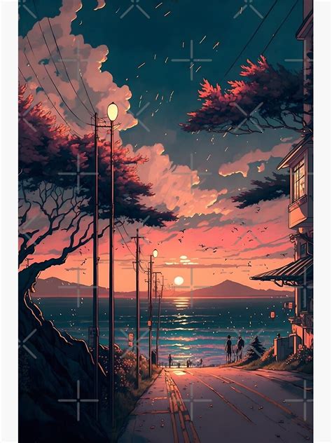 "Aesthetic Anime Sunset Background Artwork #4" Poster for Sale by ...