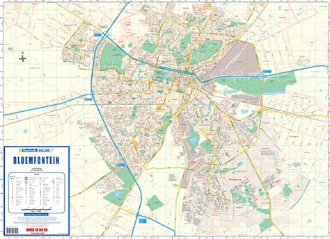 Bloemfontein Wall Map - incl. Mangaung, Fichardt Park, Estoire