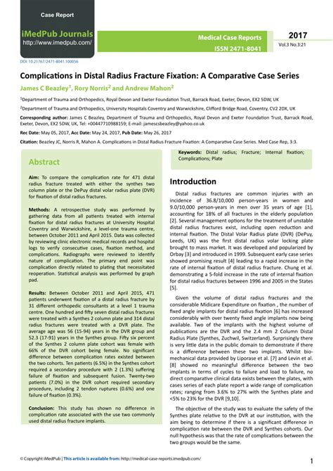 (PDF) Complications in Distal Radius Fracture Fixation: A Comparative ...