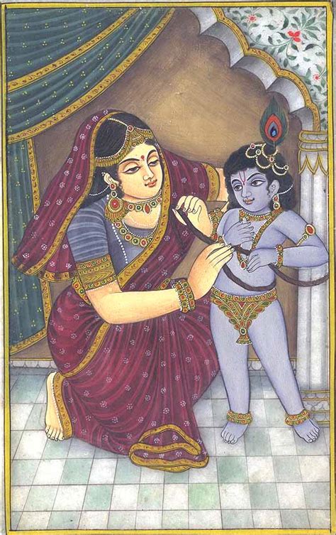 Mother Yashoda Ties up Krishna with a Rope | Exotic India Art