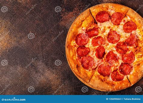 Pepperoni Pizza, top view. stock photo. Image of meal - 126690664