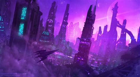 landscape, futuristic city, tower, cyberpunk, environment, skyscraper ...