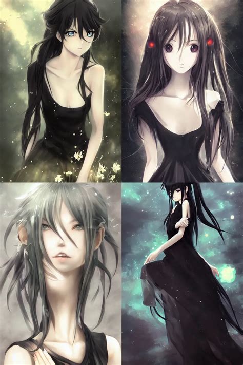 anime girl wearing a black dress, anime style, fantasy | Stable ...