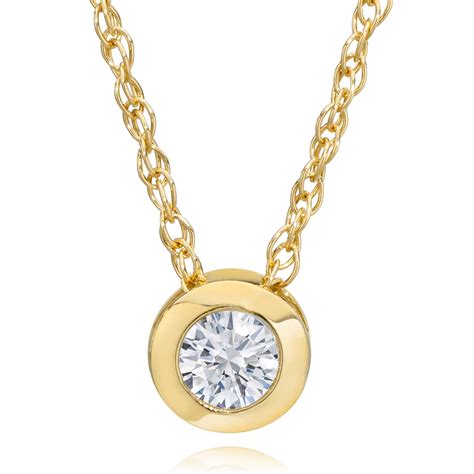 14K Yellow Gold 1/4 ct Round Diamond Solitaire Bezel Pendant Necklace ...