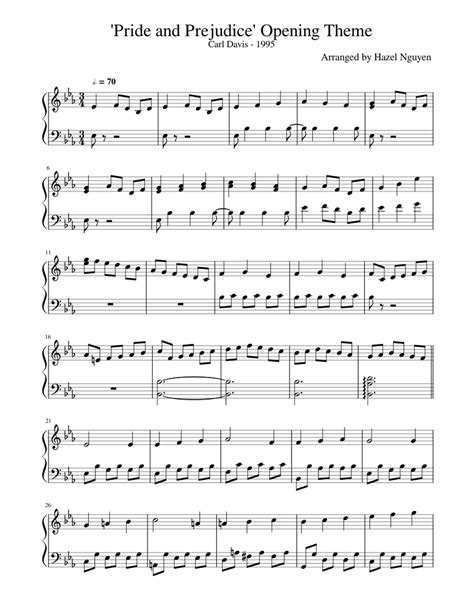 Pride and Prejudice Opening Theme 1995 Piano Solo Sheet music for Piano ...