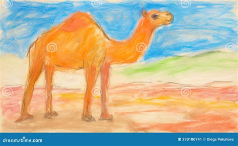 A Drawing of a Camel in a Desert with a Blue Sky in the Background ...