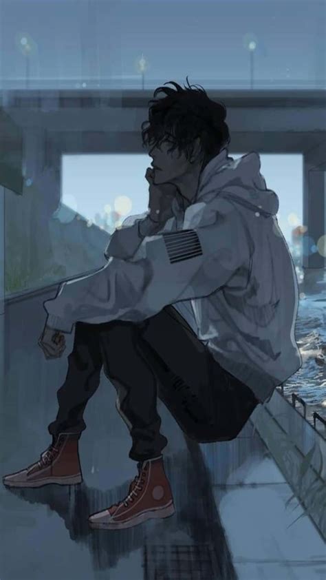 Download Anime Boy Thinking Depression Wallpaper | Wallpapers.com