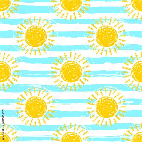 Sun pattern seamless, striped background. Hand drawn yellow sunshine ...