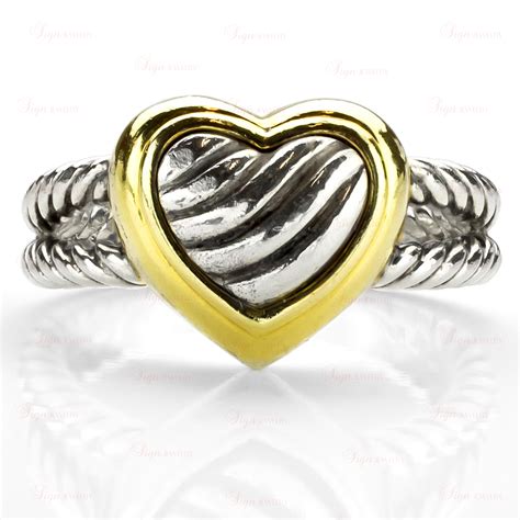 DAVID YURMAN 18k Yellow Gold Silver Double-Cable Heart Ring-