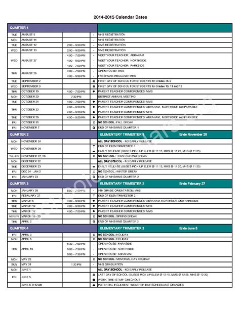 2014 - 2015 District School Calendar Back | Monroe School District ...