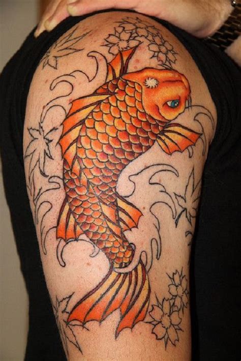 Japanese Koi Fish Tattoo On Right Shoulder