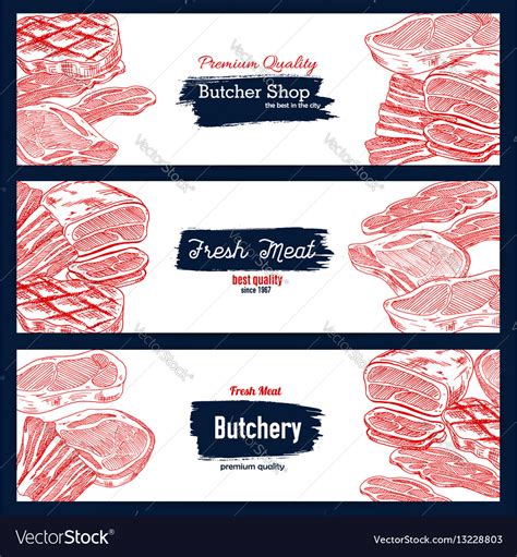 Fresh meat sketch banner for butchery shop design Vector Image