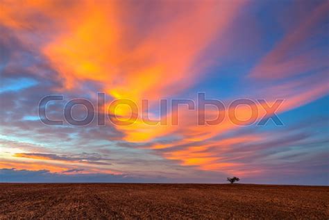 Amazing sunset on the empty field after ... | Stock image | Colourbox