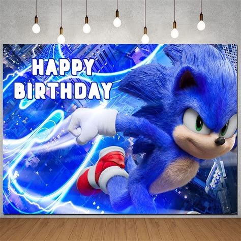 Buy Blue Sonic Hedgehog Happy Birthday Themed Photography Backdrop ...