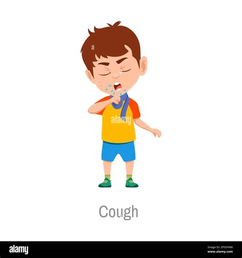 Kid cough, child with respiratory disease. Isolated vector sick boy ...