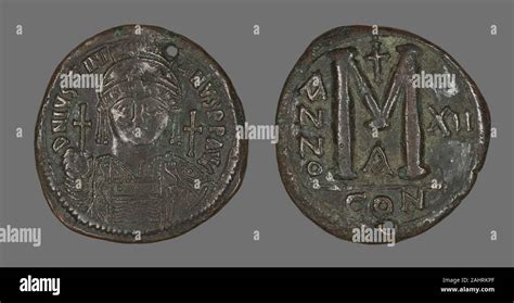 Byzantine. Follis (Coin) Portraying the Emperor Justinian I. 538 AD–539 ...