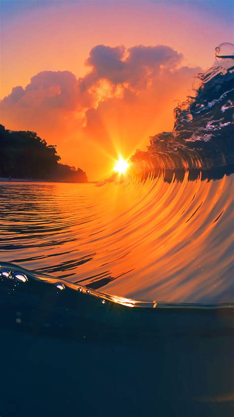 Sunset Wave, nature, sun, sunshine, water, waves, HD phone wallpaper ...