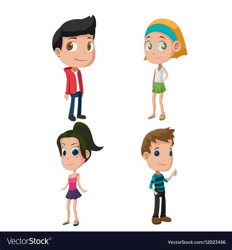 Kids Cute Cartoon Character Set Royalty Free Vector Image