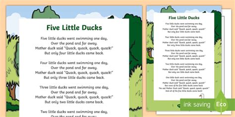 Five Little Ducks Nursery Rhyme Poster - rhymes, display, poems