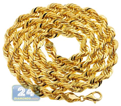 Pure 24K Yellow Gold Solid Rope Mens Chain Necklace 7 mm