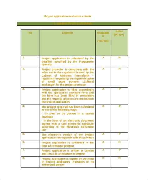 Project Evaluation Criteria Template | Hot Sex Picture