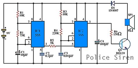 Police Siren Circuits with IC555 - Electronic Circuit