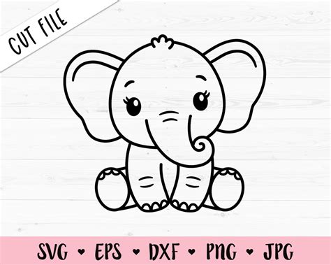 Baby Elephant SVG Cute Elephant Girl cut file Elephant Outline | Etsy