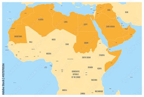 Arab World states political map with orange higlighted 22 arabic ...