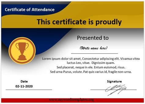 Free Perfect Attendance Certificate Word Template - PRINTABLE TEMPLATES