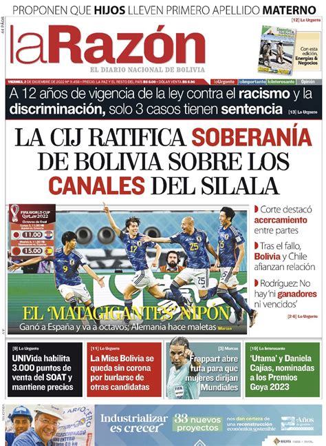 Tapa de La Razón del viernes 2 de diciembre de 2022 - La Razón