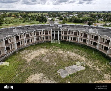 Unfinished circular hotel in Moca, Puerto Rico on the west coast of the ...